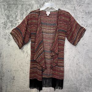 LuLaRoe Kimono With Fringe Size Small Open Front Geometric southwest